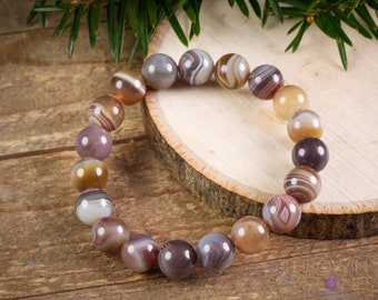 BOTSWANA AGATE Crystal Bracelet - Round Beads - Beaded Bracelet, Handmade Jewelry, Healing Crystal Bracelet, E1608