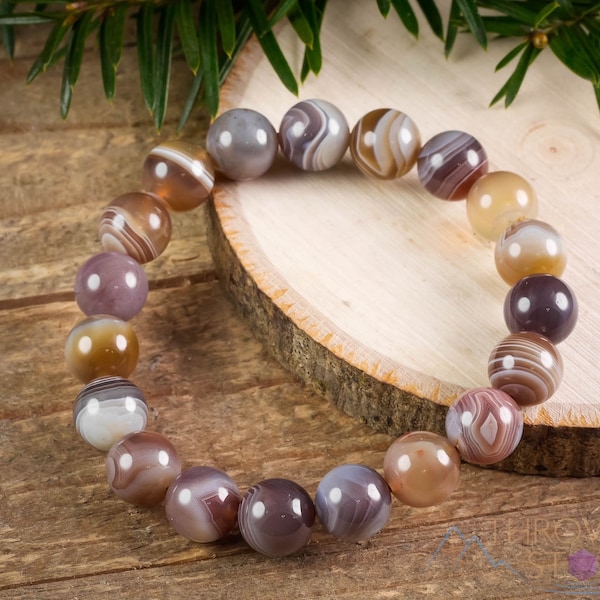 BOTSWANA AGATE Crystal Bracelet - Round Beads - Beaded Bracelet, Handmade Jewelry, Healing Crystal Bracelet, E1608