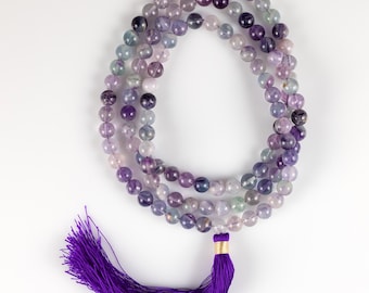 Rainbow FLUORITE Crystal Necklace, Mala - Handmade Jewelry, Beaded Necklace, Healing Crystals and Stones, E0671