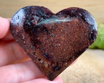 GARNET + MICA Heart Carving - Polished Crystal Decor, Genuine Rocks, Minerals, Stone Collections, 57035