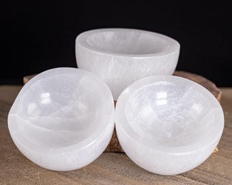 Witte SELENITE-kristallen kom: stenen laadschaal, stijlvolle sieradenopberger, natuurlijk interieur, E1727
