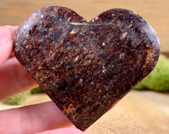 GARNET + MICA Heart Carving - Polished Crystal Decor, Genuine Rocks, Minerals, Stone Collections, 57039