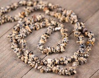 DALMATIAN JASPER Crystal Necklace - 34” Long Chip Bead Natural Healing Stone Jewelry, E1786