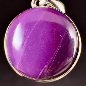 Translucent Gel SUGILITE Crystal Pendant - Sterling Silver, Round Cabochon - Fine Jewelry, Healing Crystals and Stones, 54548