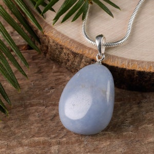 ANGELITE Crystal Pendant - Tumbled Crystals, Handmade Jewelry, Healing Crystals and Stones, E1391