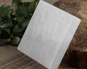 WHITE SELENITE Square Crystal Tablett: x2.3 bis x2.7-Zoll-polierte Platte, Ladeplatten, E1015