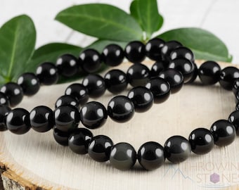 OBSIDIAN Crystal Bracelet - Round Beads - Beaded Bracelet, Handmade Jewelry, Healing Crystal Bracelet, E1066