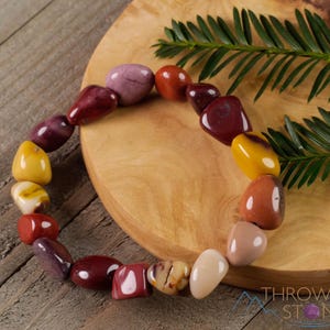 MOOKAITE JASPER Crystal Bracelet  :  Natural Tumbled Stone Bead Handmade Elastic Jewelry, E0371