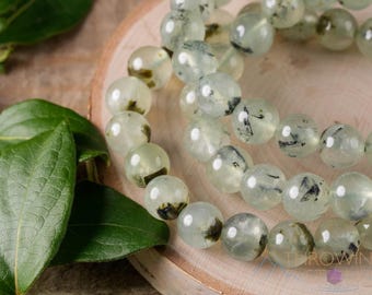 PREHNITE Crystal Bracelet  :  Petite, 6-9mm Round Bead, Handmade Healing Crystal Jewelry, Unique Gift, E0606