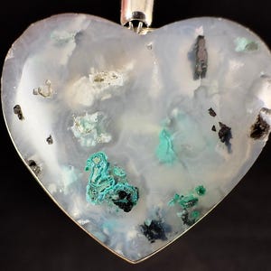 Confetti CHRYSOCOLLA Copper Chalcedony Crystal Heart Pendant - Sterling Silver - Fine Jewelry, Healing Crystals and Stones, 54663