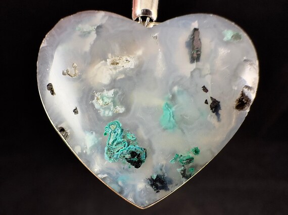 Confetti CHRYSOCOLLA Copper Chalcedony Crystal Heart Pendant - Sterling Silver - Fine Jewelry, Healing Crystals and Stones, 54663