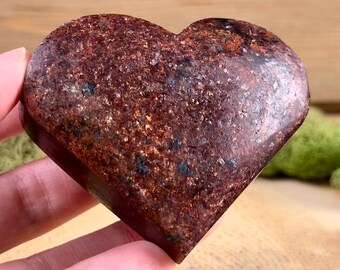 GARNET + MICA Heart Carving - Polished Crystal Decor, Genuine Rocks, Minerals, Stone Collections, 57042