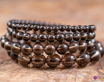 SMOKY QUARTZ Crystal Bracelet - Round Beads - Beaded Bracelet, Handmade Jewelry, Healing Crystal Bracelet,  E0612