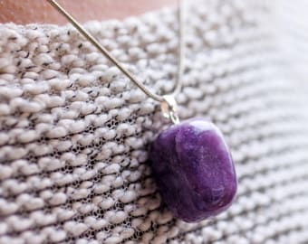 LEPIDOLITE Crystal Pendant - Tumbled Crystals, Handmade Jewelry, Healing Crystals and Stones, E1390