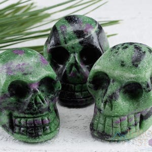 RUBY ZOISITE Crystal Skull - Gothic Home Decor, Memento Mori, Halloween Decor, Rainbow Goth, E1246