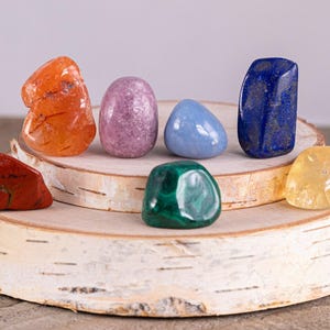 7 CHAKRA Tumbled Crystal Set : Natural Rainbow Healing Pouch Yoga Stones, E0047 image 4