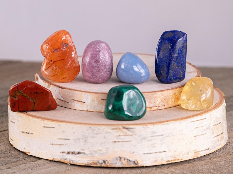 7 CHAKRA Tumbled Crystal Set : Natural Rainbow Healing Pouch Yoga Stones, E0047 image 4