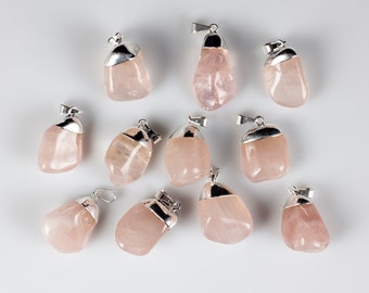 ROSE QUARTZ Crystal Pendant - Tumbled Crystals, Birthstone, Handmade Jewelry, Healing Crystals and Stones, E0913