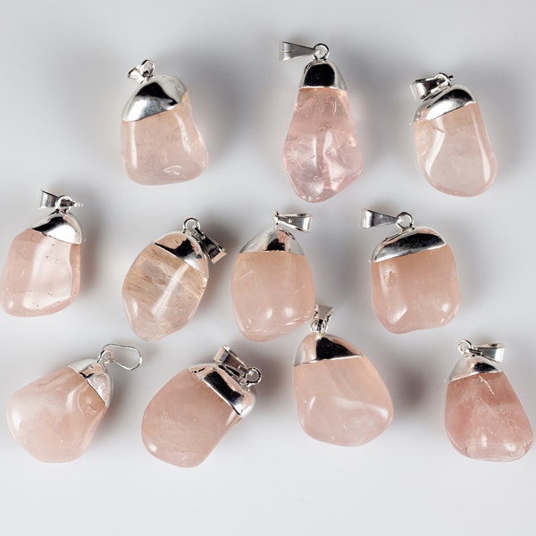 ROSE QUARTZ Crystal Pendant - Tumbled Crystals, Birthstone, Handmade Jewelry, Healing Crystals and Stones, E0913