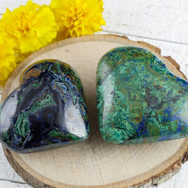 MALACHITE, AZURITE & CHRYSOCOLLA Stone Heart - One M or L - Azurite Stone, Malachite Crystal Heart, Healing Crystal Heart Chakra Stone E1257