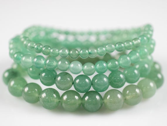 AVENTURINE Crystal Bracelet  :  4-10mm Round Green Gemstone Beads, Handmade Elastic Bangle, Birthstone Jewelry, E0595