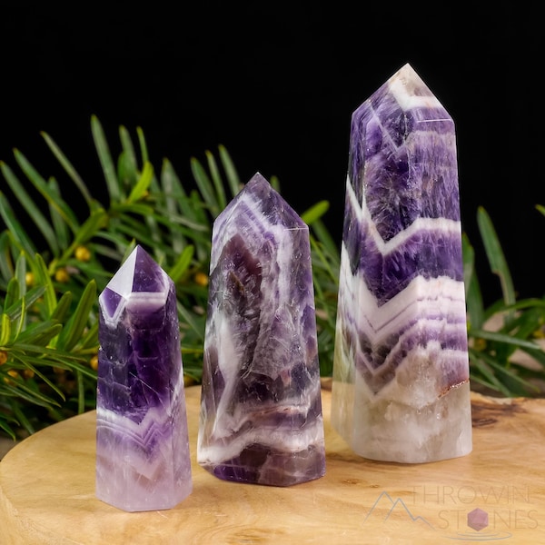 Chevron AMETHYST Crystal Tower - Crystal Wand, Crystal Points, Obelisk, Birthstone, Home Decor, E1516