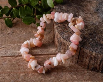 Peruvian PINK OPAL Crystal Bracelet - Chip Beads - Beaded Bracelet, Handmade Jewelry, Healing Crystal Bracelet, E0642