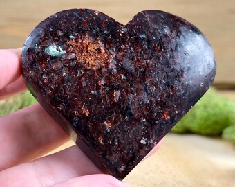 GARNET + MICA Heart Carving - Polished Crystal Decor, Genuine Rocks, Minerals, Stone Collections, 57037