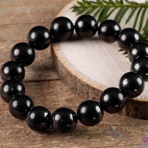 SHUNGITE Crystal Bracelet  :  6-12mm Round Beads, Natural Healing Crystal Jewelry, Unique Black Gift, E0495