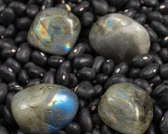 Rainbow Blue LABRADORITE Crystals  :  Natural Tumbled Pocket Healing Stones With Flash, E0210
