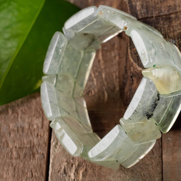 PREHNITE Healing Crystal Geometry Beaded Bracelet - Bridesmaid Gift, Friendship Bracelet, Raw Stone Jewelry, Wedding Gift E0756