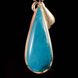 CHRYSOCOLLA Crystal Pendant - Gem Silica, Blue Chalcedony, Sterling Silver, Teardrop  - Fine Jewelry, Healing Crystals and Stones, 52860