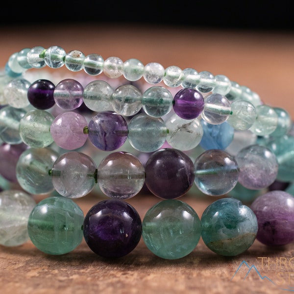 FLUORITE Crystal Bracelet - Round Beads - Beaded Bracelet, Handmade Jewelry, Healing Crystal Bracelet, E0594