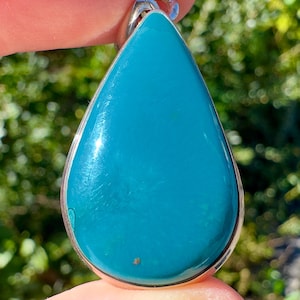 CHRYSOCOLLA Crystal Pendant - Gem Silica, Blue Chalcedony, Sterling Silver, Teardrop - Fine Jewelry, Healing Crystals and Stones, 54180