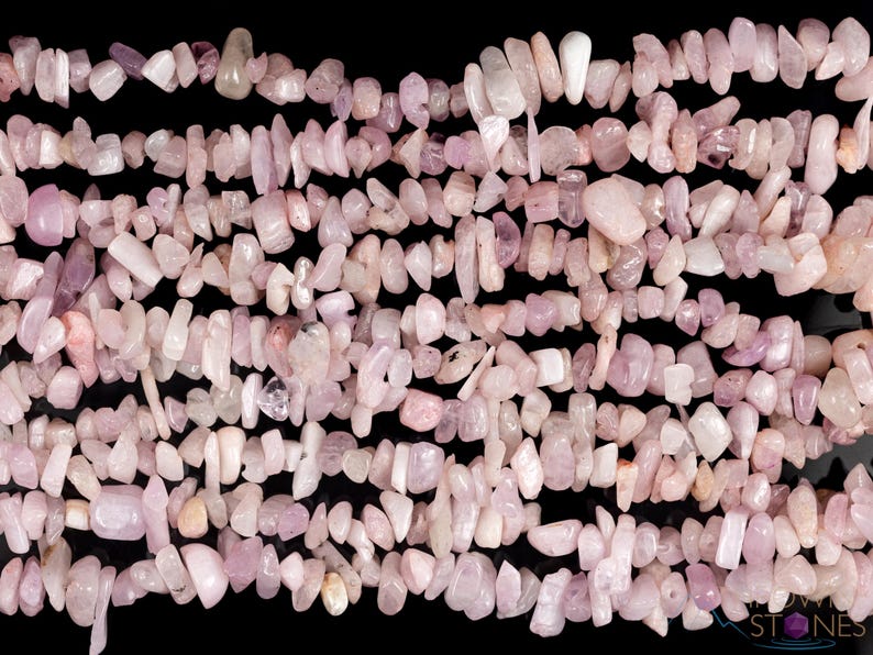These pale pink Kunzite crystal necklaces have crystal chip beads strung on beading cord for an endless necklace. 
Crystals are nature-made therefore each one is unique in appearance.