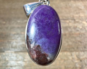 AA SUGILITE Crystal Pendant  :  Sterling Silver, Oval Cabochon Fine Jewelry, Healing Stones, 54819