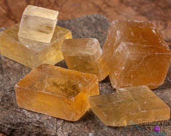 Yellow CALCITE Raw Crystal -  Small Rhombohedron - Metaphysical, Home Decor, Raw Crystals and Stones, E1014