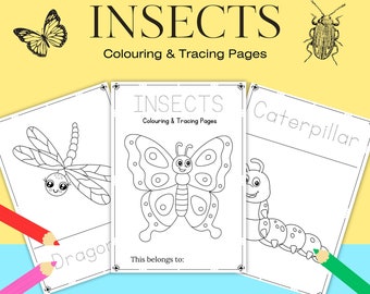 Insect Colouring Pages, 15 Easy Colouring Pages For Kids, Instant Download, Colouring Tracing Book, Kids Colouring Pages, Colouring Book,