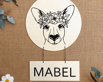 Kangaroo Nursery Decor - Personalised Australian Animal Name Plaque for a Whimsical Touch