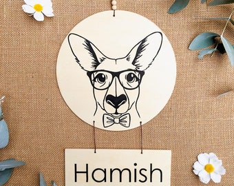Kangaroo Nursery Decor - Personalised Australian Animal Name Plaque for a Whimsical Touch