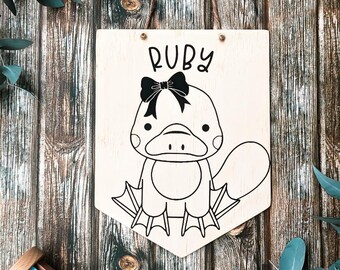 Australian Elegance for Your Nursery: Personalised Platypus Baby Name Sign - Adorable Décor for Newborns and Nurseries