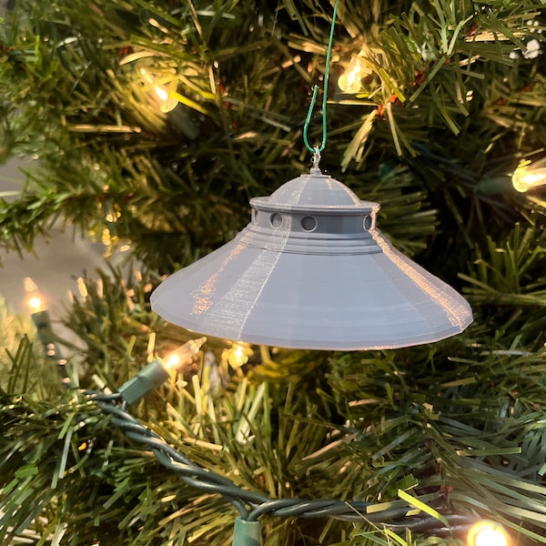 1959 Adamski UFO Replica Christmas Tree Ornament - Celebrate Contact with the Cosmos (Gray)(Plastic)