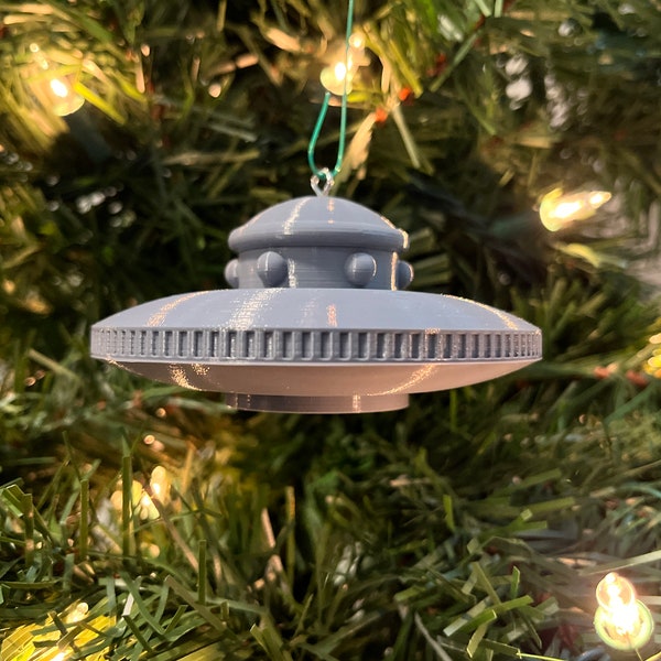 1970s Lyrian Beamship UFO Replica Christmas Tree Ornament - Explore Cosmic Mysteries Inspired by Billy Meier (Gray)(Plastic)