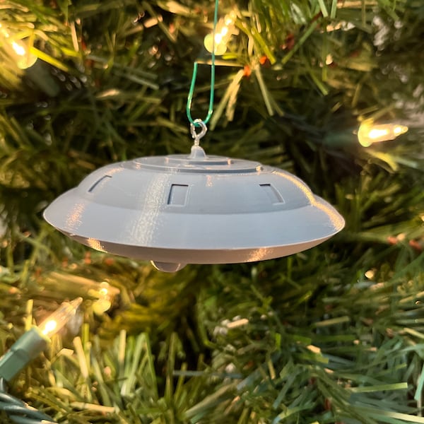 1970s Pleiadian Miniscout Beamship UFO Replica Christmas Tree Ornament - Explore Cosmic Mysteries Inspired by Billy Meier (Gray)(Plastic)