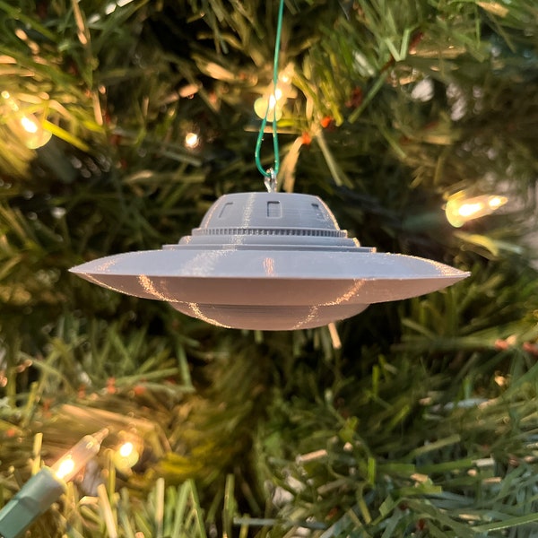1970s Plejaren Type I Beamship Replica Christmas Tree Ornament - Explore Cosmic Mysteries Inspired by Billy Meier (Gray)(Plastic)