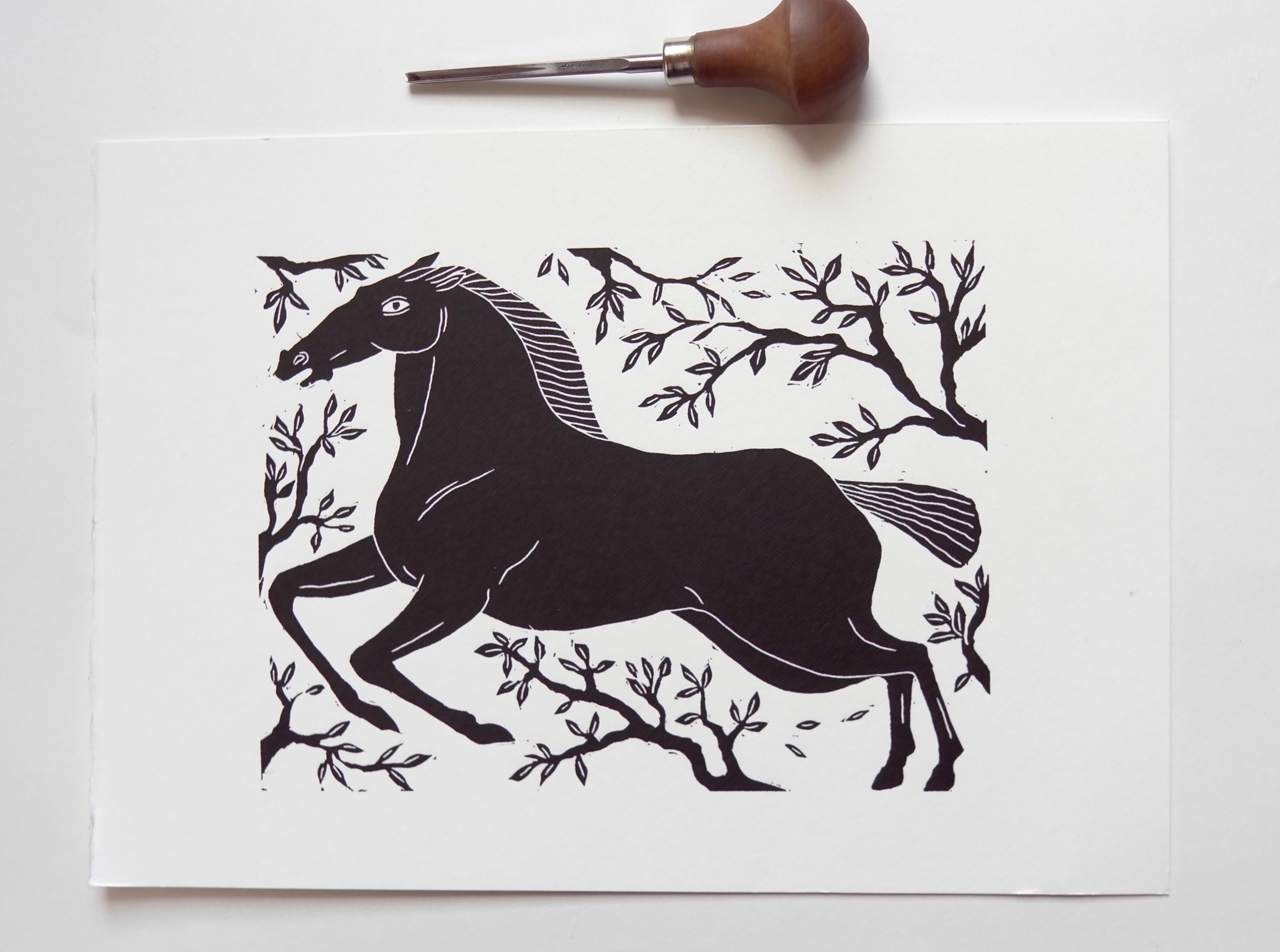 フェートン馬のリノカット版画：ギリシャ神話の芸術、手作り - Etsy 日本