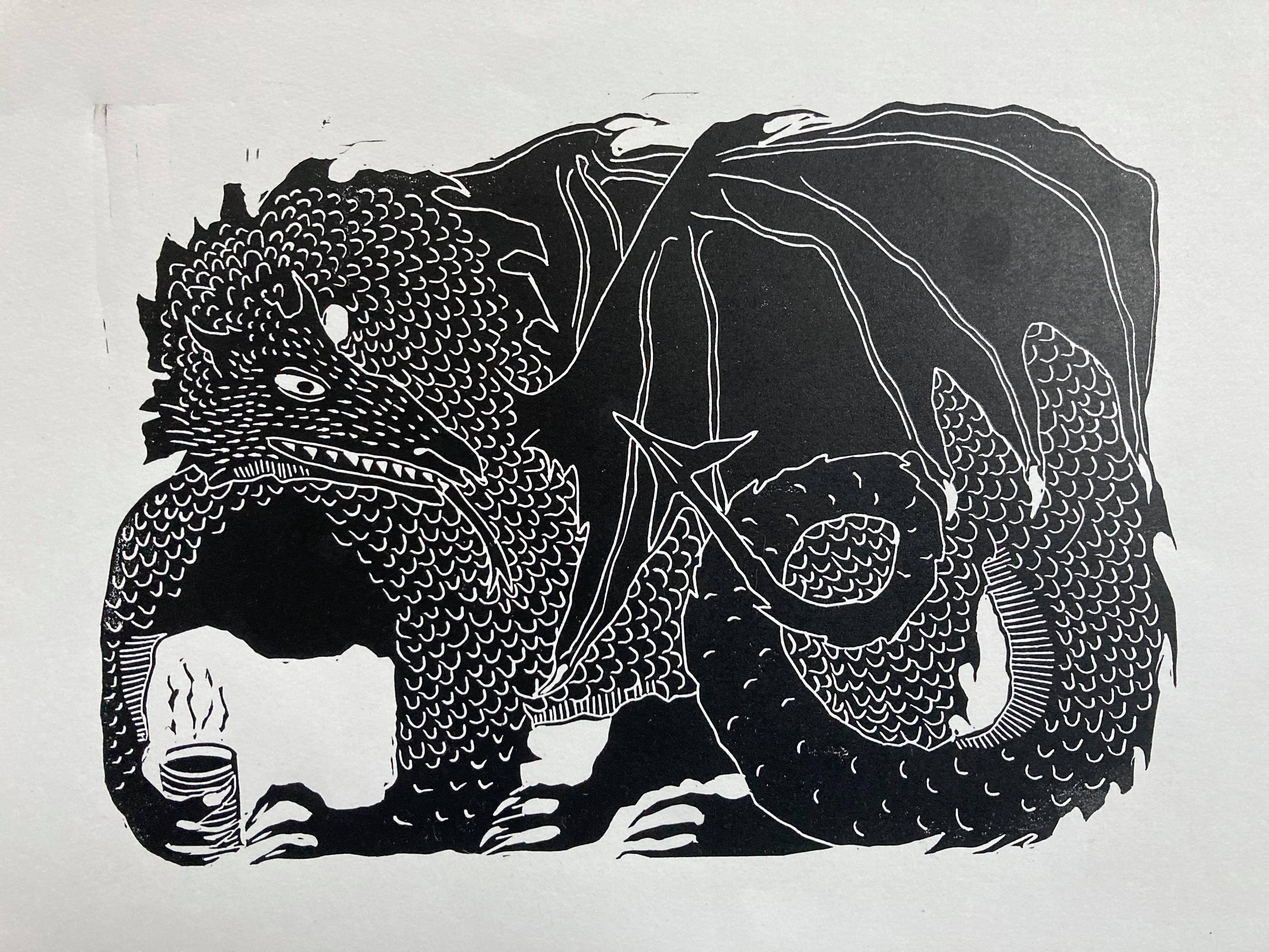 Handmade Linocut Print Welsh Dragon Dddraig Fantasy LOTR Art Etsy