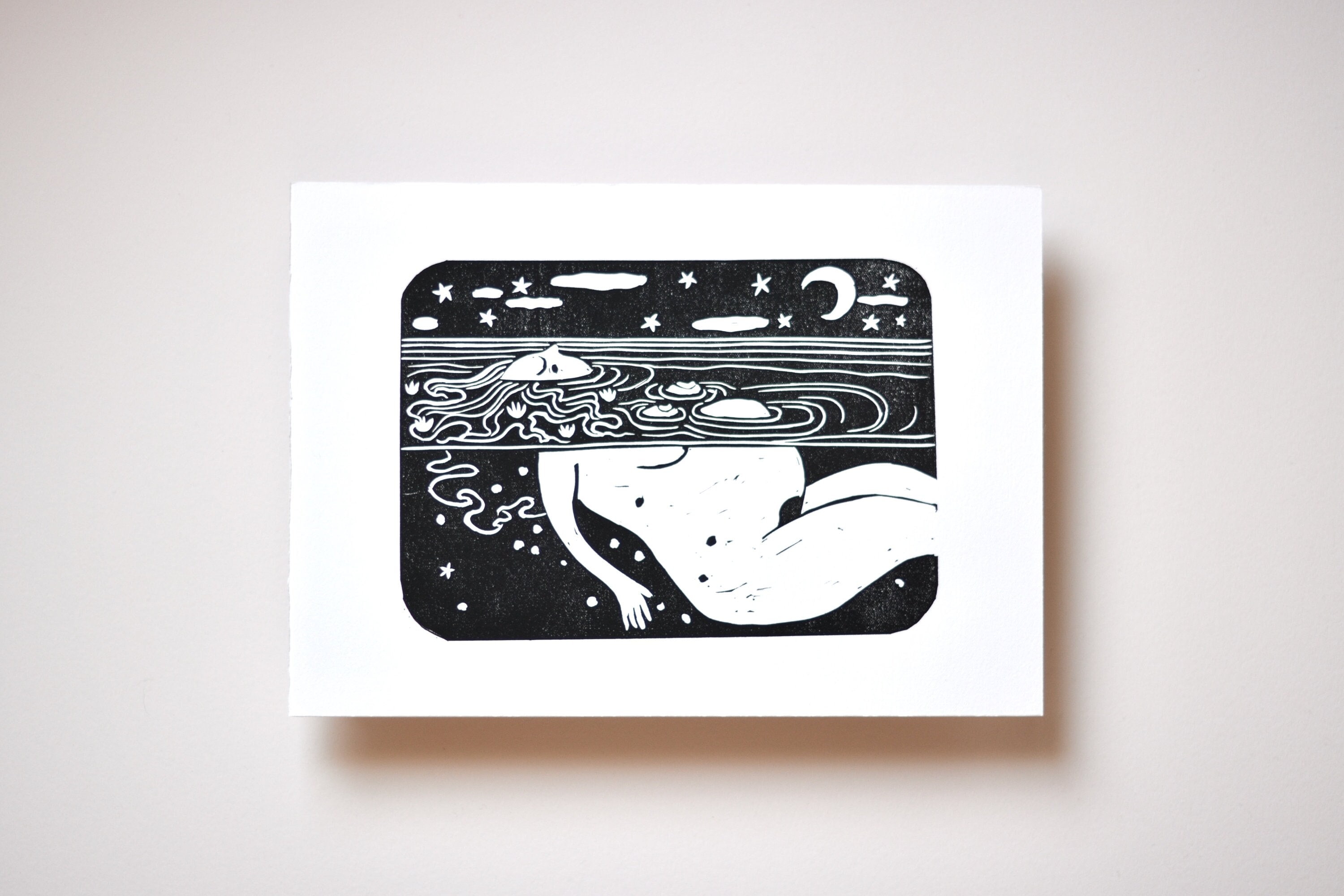 Crescent Moon - Linocut Art Print – Minna May Design