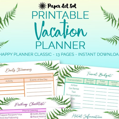 Printable Travel Planner Vacation Planner Trip Planner Etsy