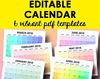 editable calendar template 2019 printable monthly calendar etsy